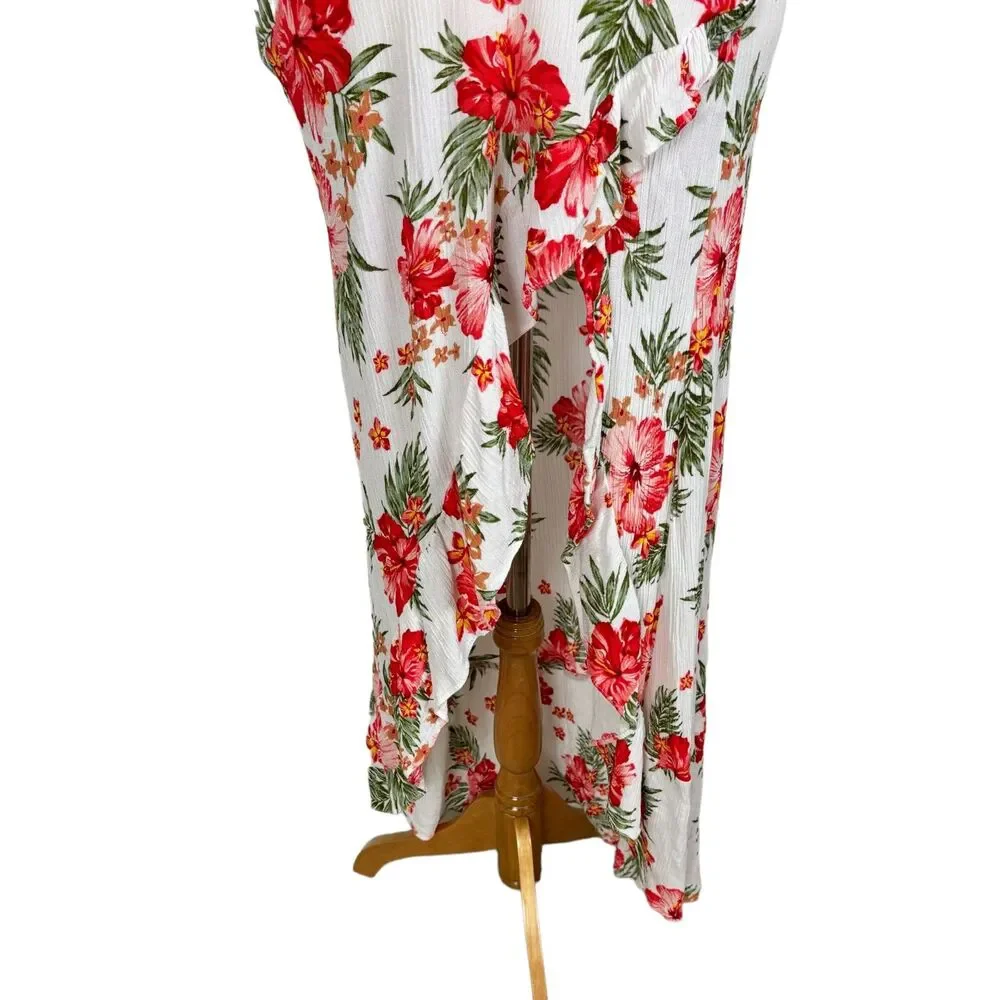 Love...ady Pink Hibiscus Green Front Slit Dress Women's Small Strapless - Picture 11 of 11